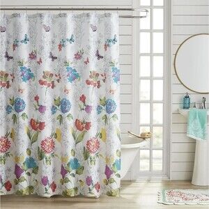 🦋 PIONEER WOMAN Blooming Bouquet Floral Fabric Shower Curtain Embroidered